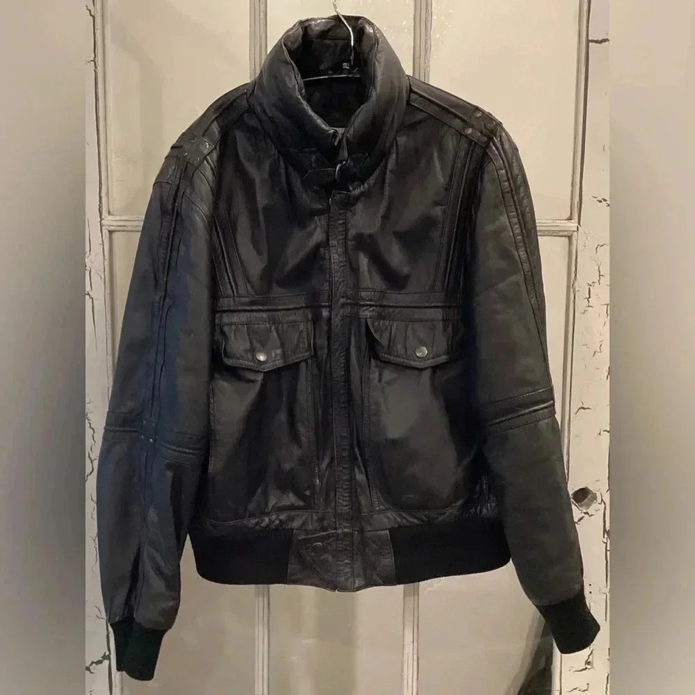 Vintage Men’s Saddlery Black Leather Bomber Jacket Size 40